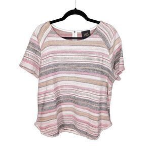 W5 Fringe Trimmed Knit Top Mulitcolor Stripes Textured Back Zip Women's Size XL